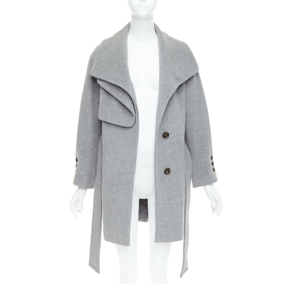 HANII Y grey wool angora oversized gun flap belted coat FR38 S