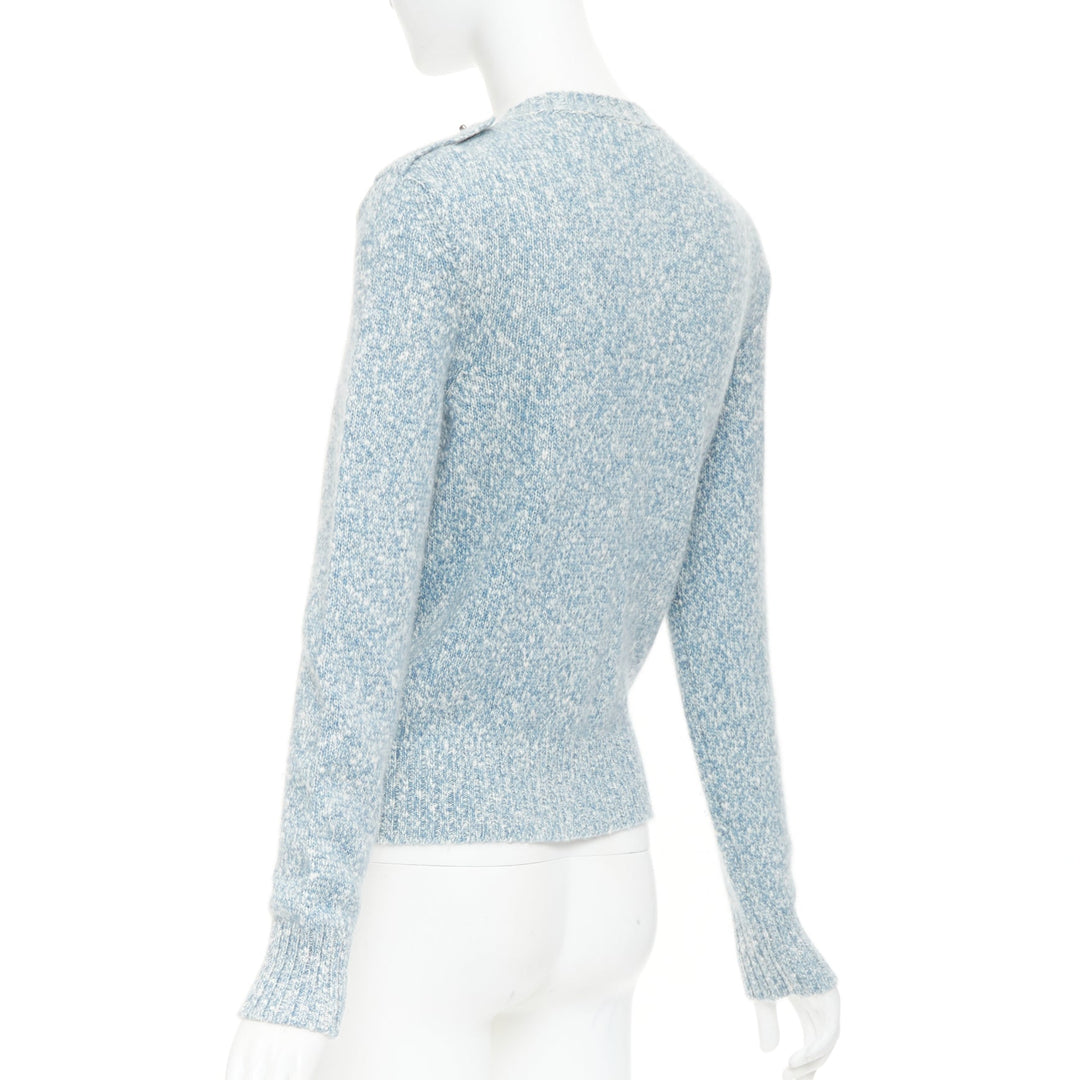 CHANEL blue melange cashmere CC turnlock buttons cardigan sweater FR36 S