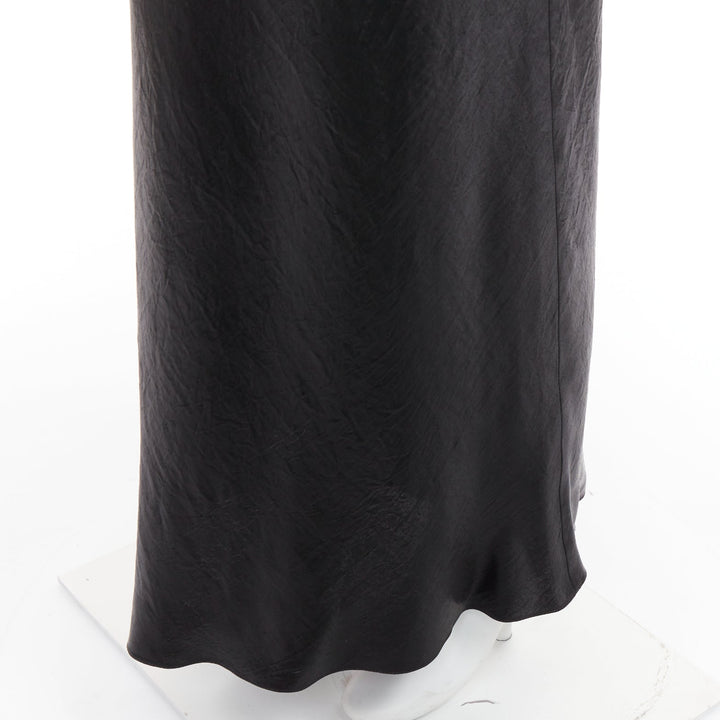 SAINT LAURENT 2023 Runway black iridescent satin plunge cowl back dress FR42 XL