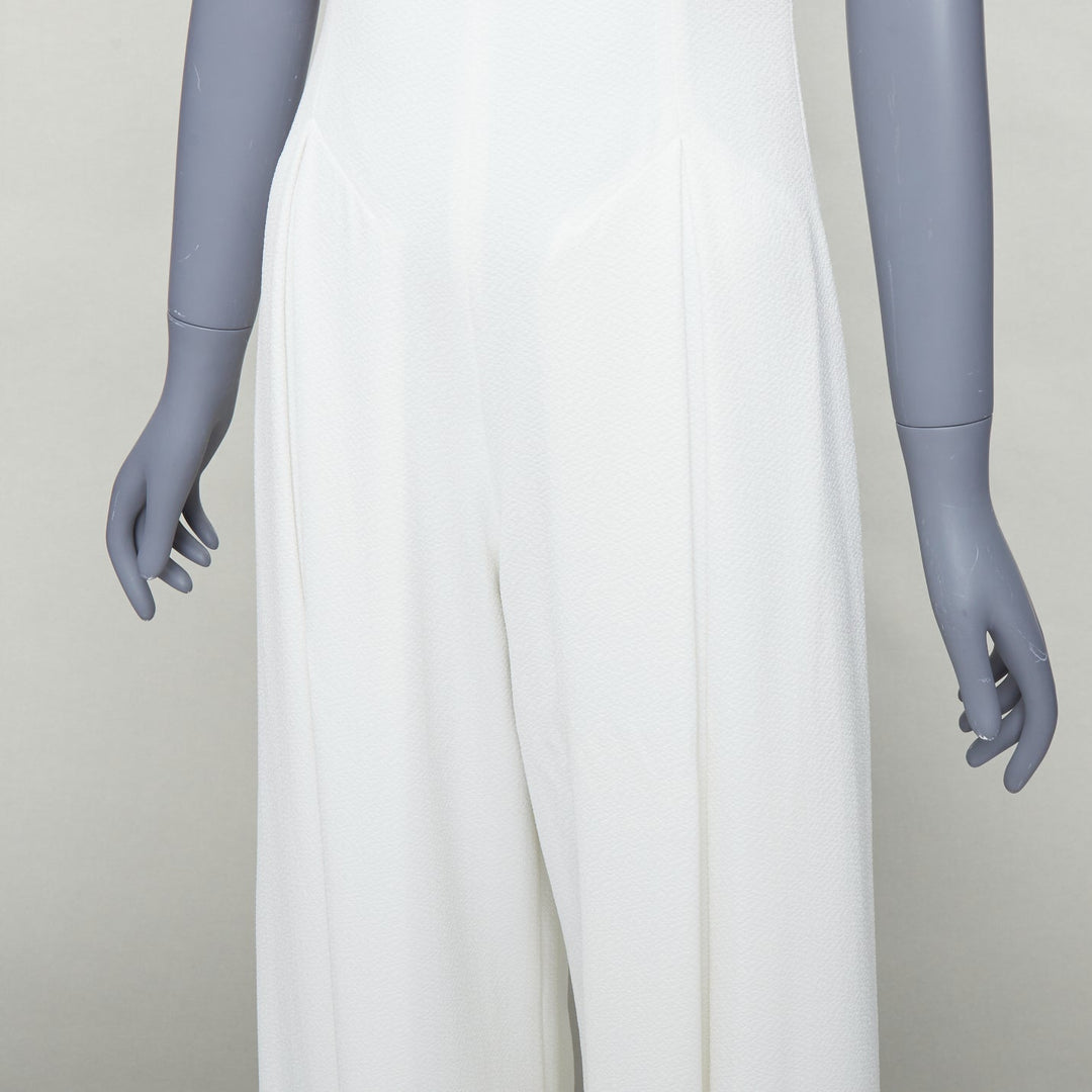 EMILIA WICKSTEAD cream cloque wide leg v neck belted jumpsuit UK8 S