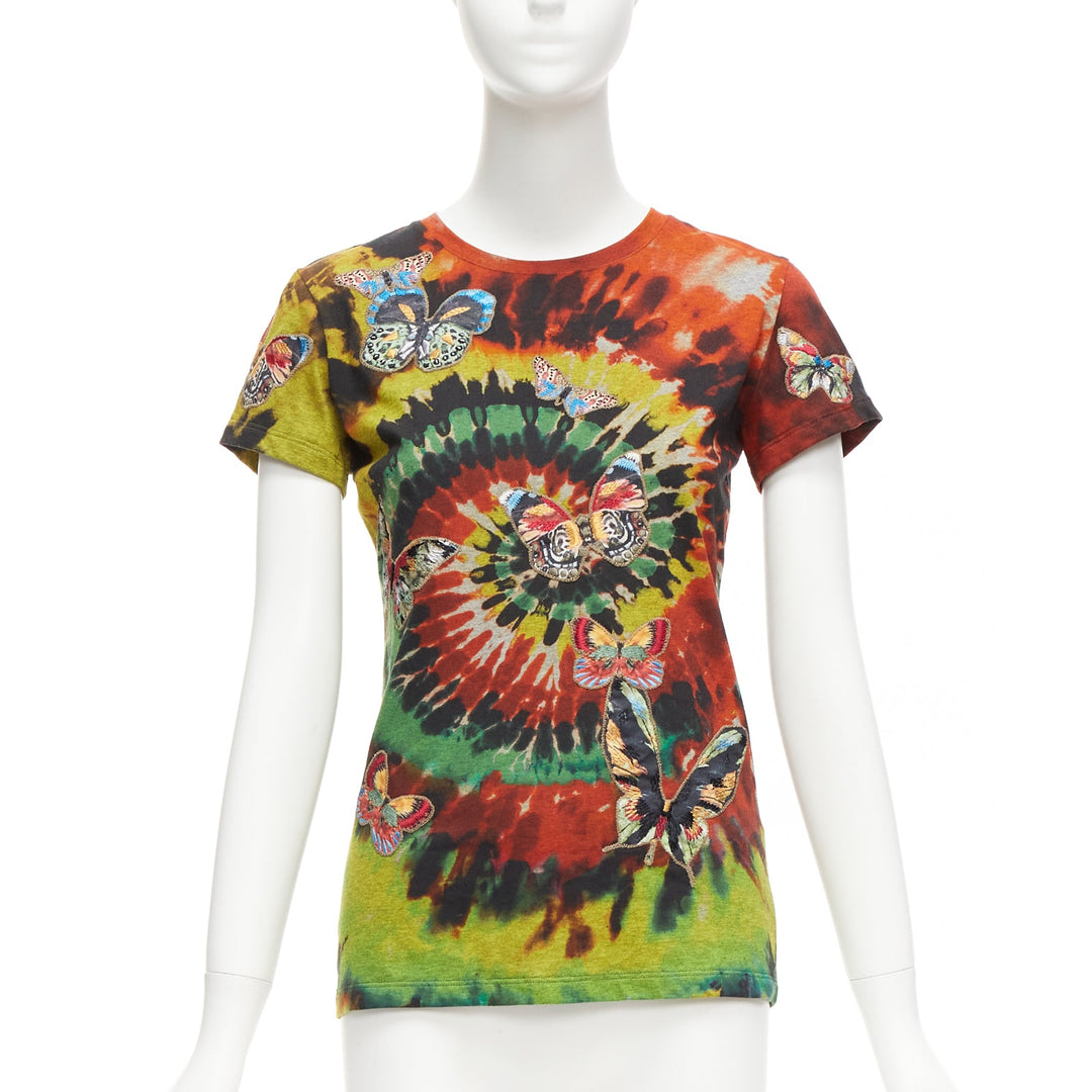 VALENTINO 2017 rainbow tie dye butterfly embroidery tshirt XS