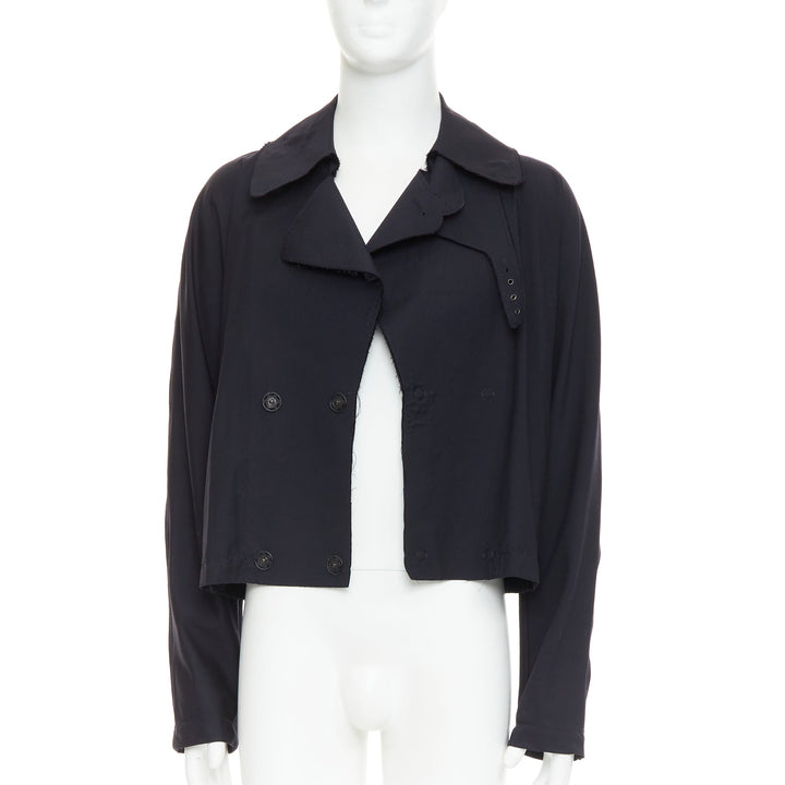 LANVIN navy wool trench coat inspired interfaced bomber jacket FR48 M