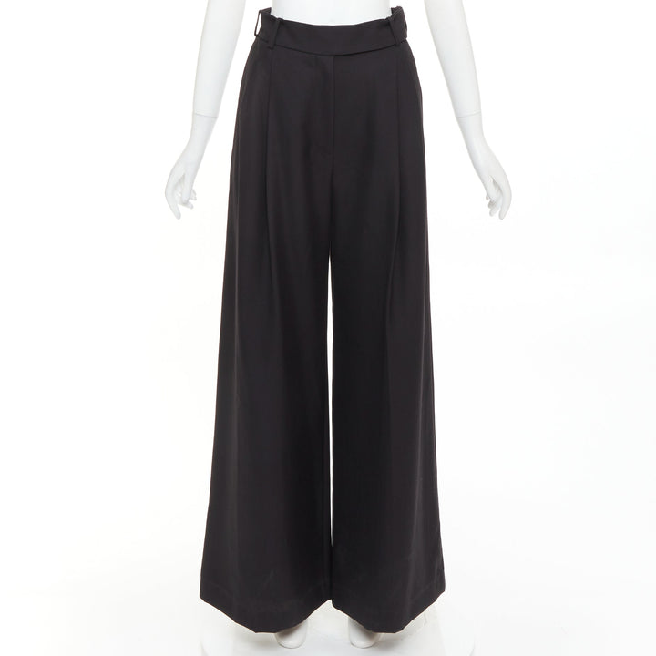 ALEXANDRE VAUTHIER COUTURE black wool blend dart pleat high waist wide leg pants