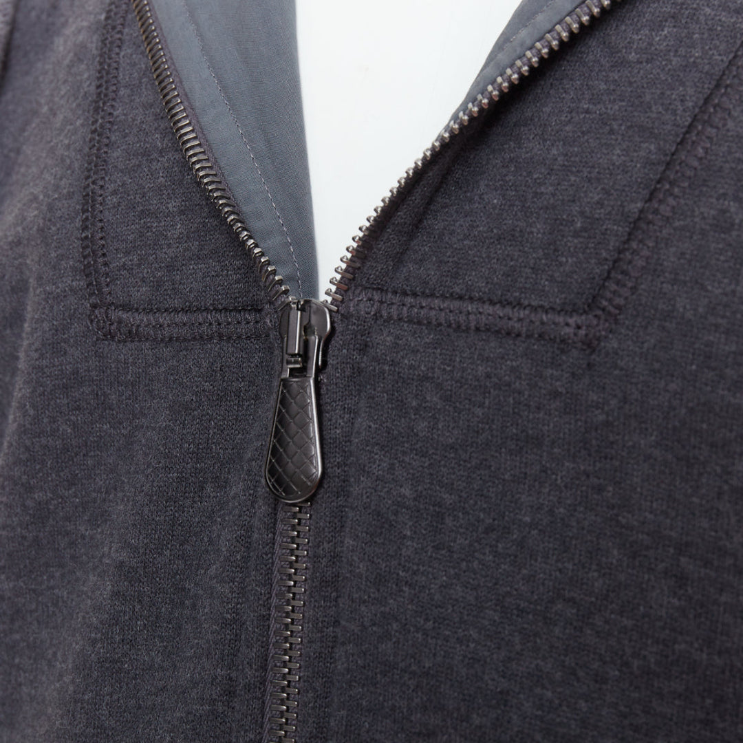 Male mannequin wearing Bottega Veneta Grey Cotton Men Hoodies in Size IT46 | Available at JHROP