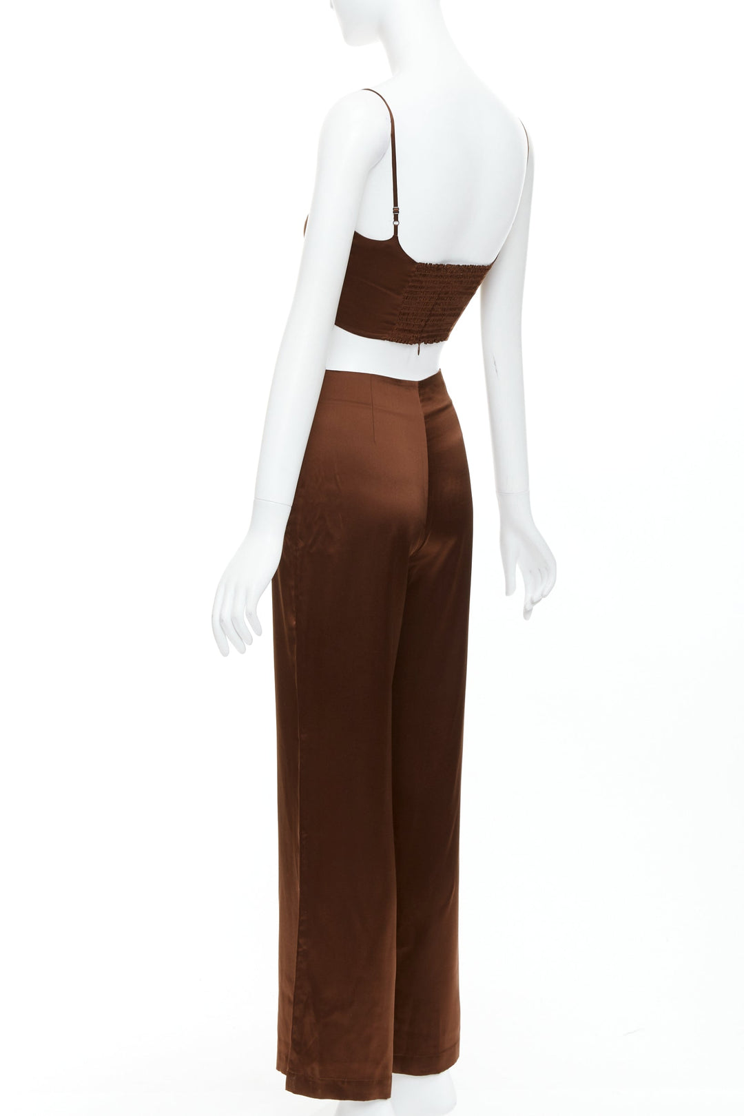 REFORMATION 100% silk brown elastic cropped top wide leg pants US0 XS