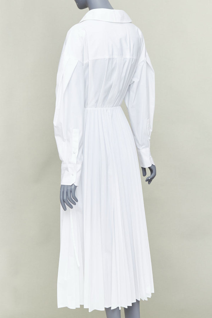 VALENTINO 2020 Le Blanc white pleated skirt puff sleeves wrap midi dress IT40 S