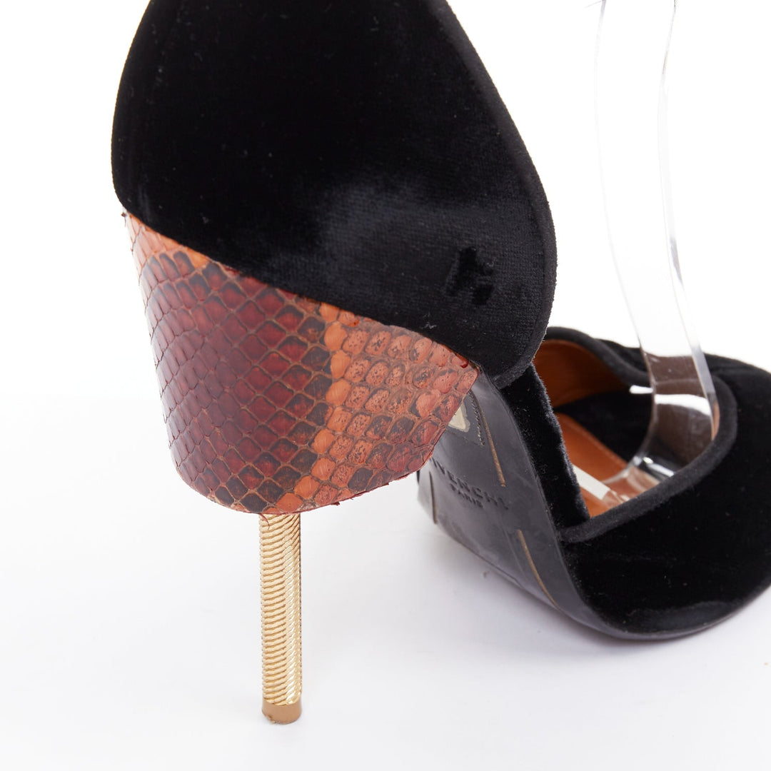 GIVENCHY Matilda black velvet brown snake leather metal pin heel sandal EU40