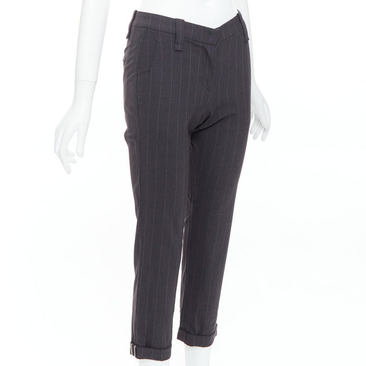 BRUNELLO CUCINELLI grey virgin wool blend pinstripe cuffed crop trousers IT38 XS