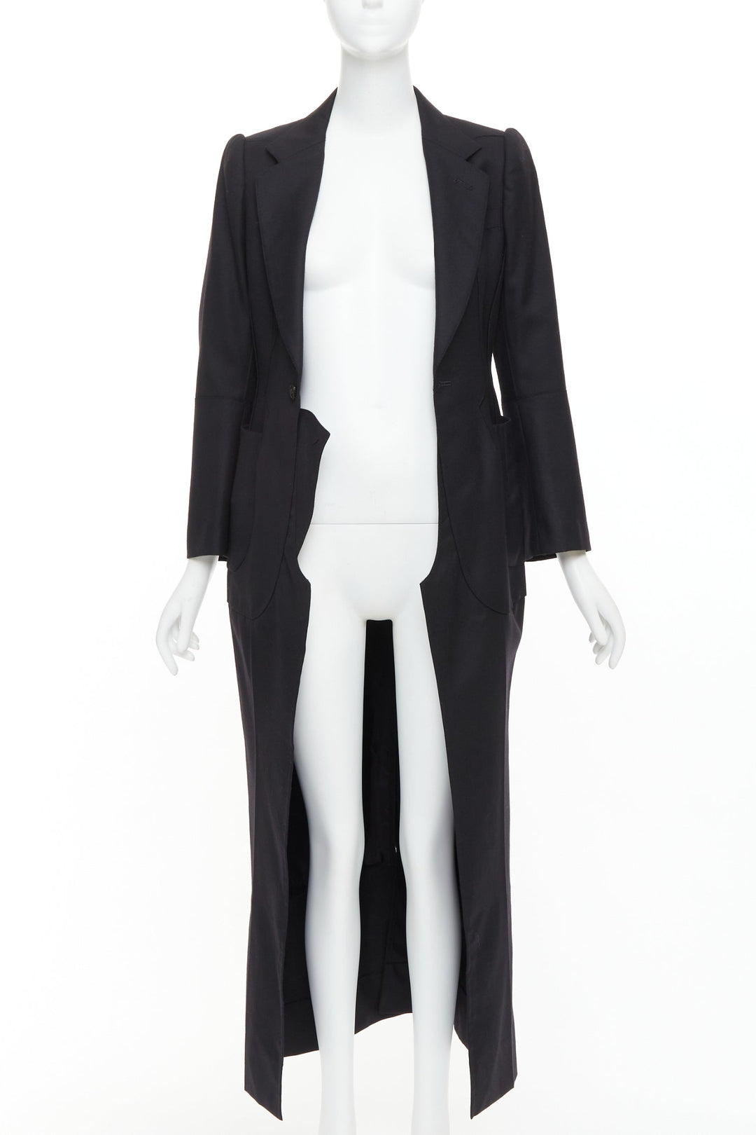 JUNYA WATANABE 2012 Runway black wool deconstruced panelled long fitted coat S