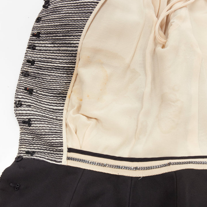 CHRISTIAN DIOR grey applique cotton black leather belt cropped bar jacket FR36 S