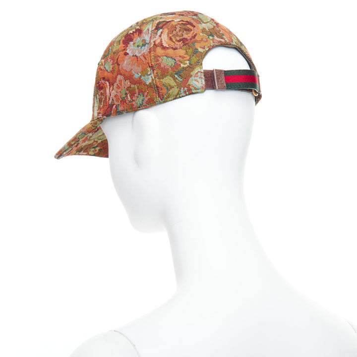 GUCCI green brown floral jacquard embroidered baseball cap 57cm S