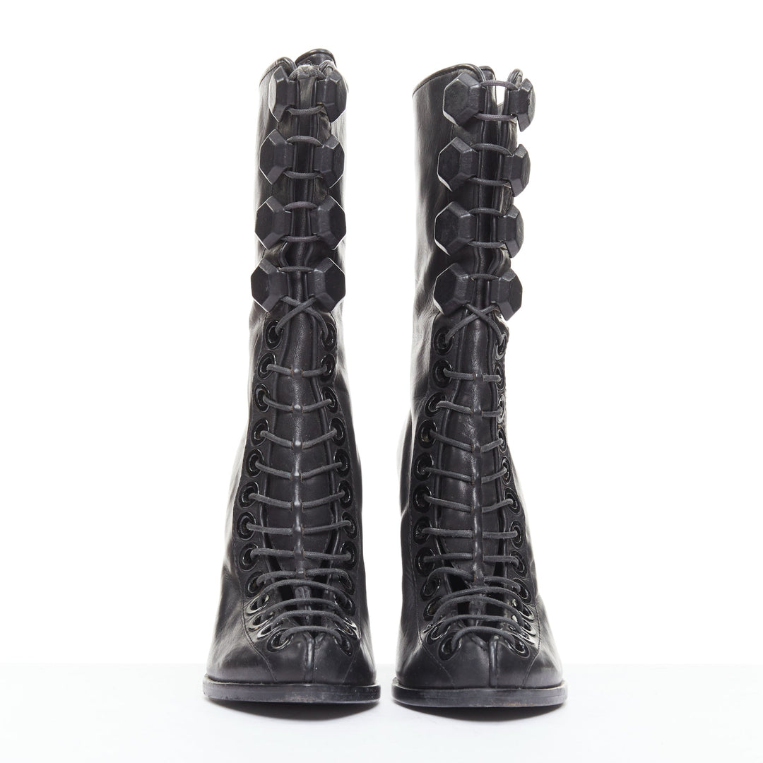 GIVENCHY Runway black corset laced up gladiator ankle boots EU40
