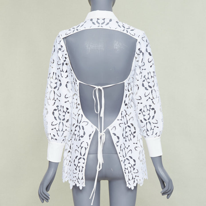 NO. 21 white floral embroidered anglais lace  open back button-up shirt IT38 XS