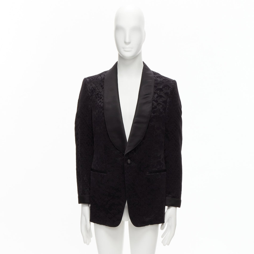 TOM FORD black satin shawl collar python jacquard tuxedo jacket IT50 L