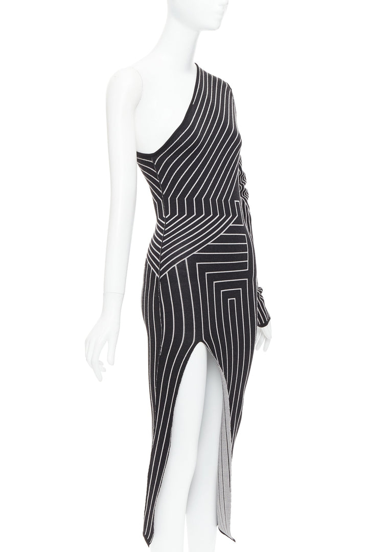 RICK OWENS 2020 Ziggy geometric graphic lines one shoulder slit dress XS Rosalia