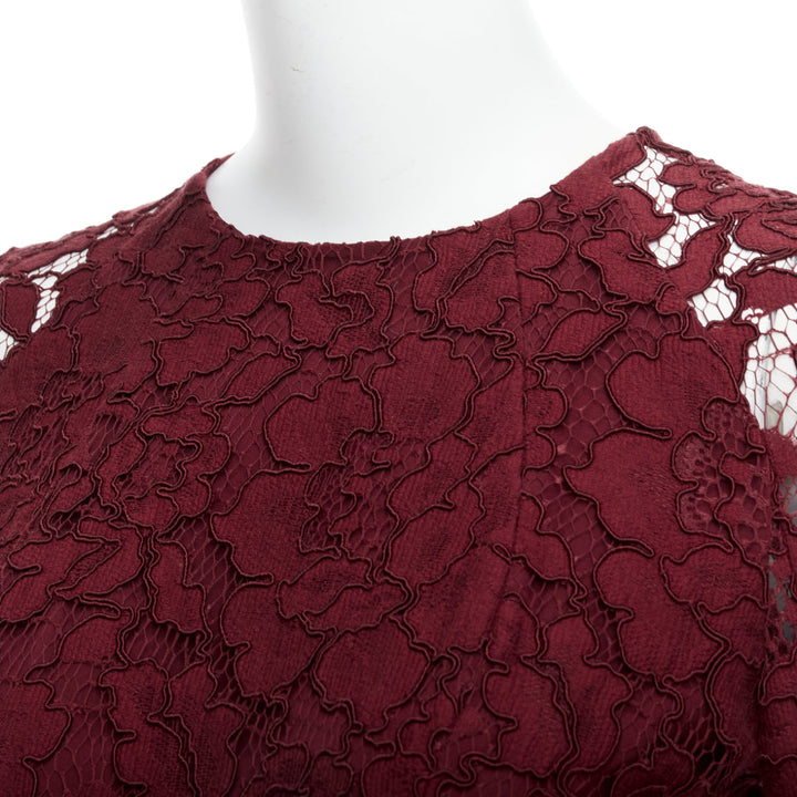 OSCAR DE LA RENTA 2016 burgundy lace sheer sleeves fit flare dressUS0 XS