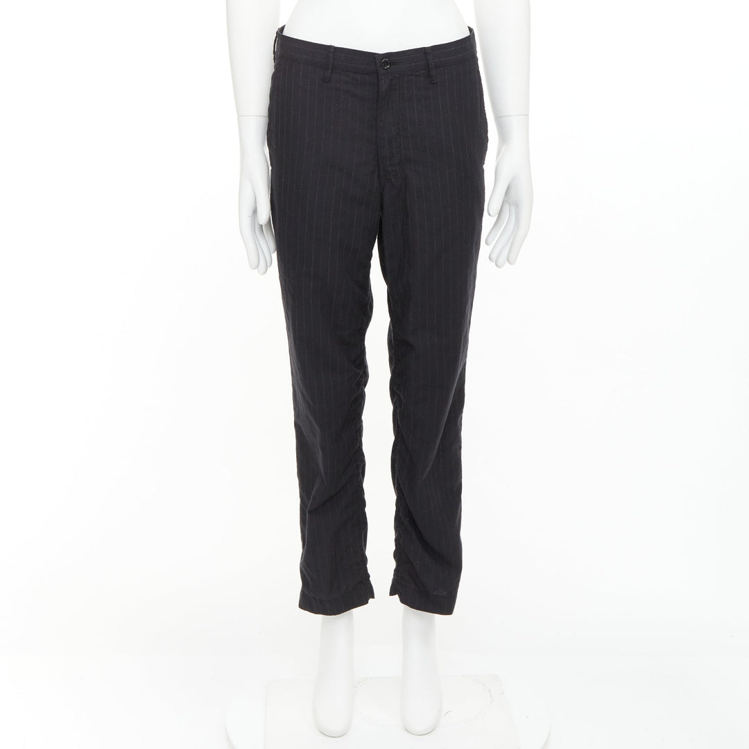 COMME DES GARCONS Homme Deux black wooly pinstripe cropped pants S