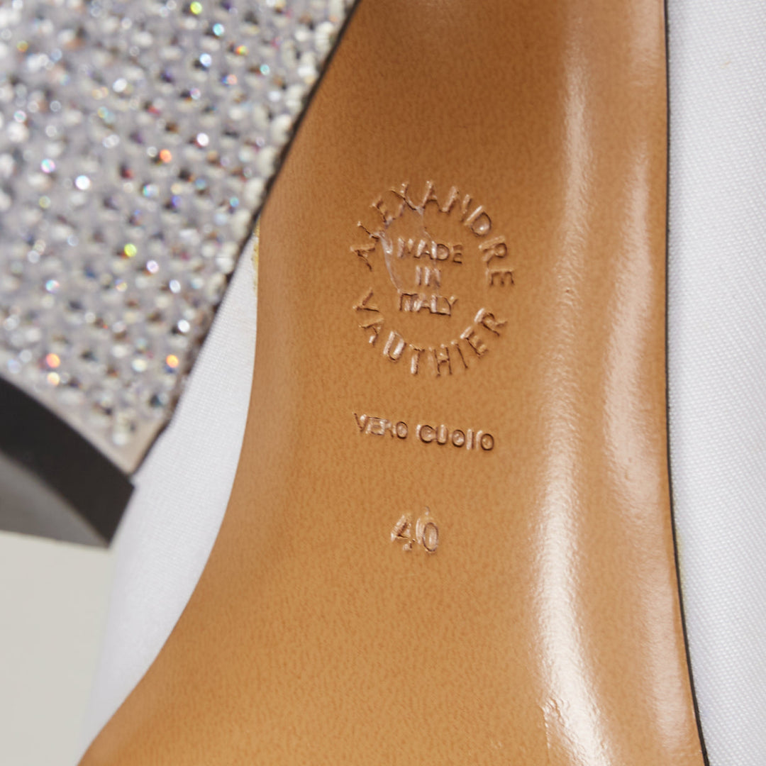 ALEXANDRE VAUTHIER white satin silver crystal block heel pantashoes EU40