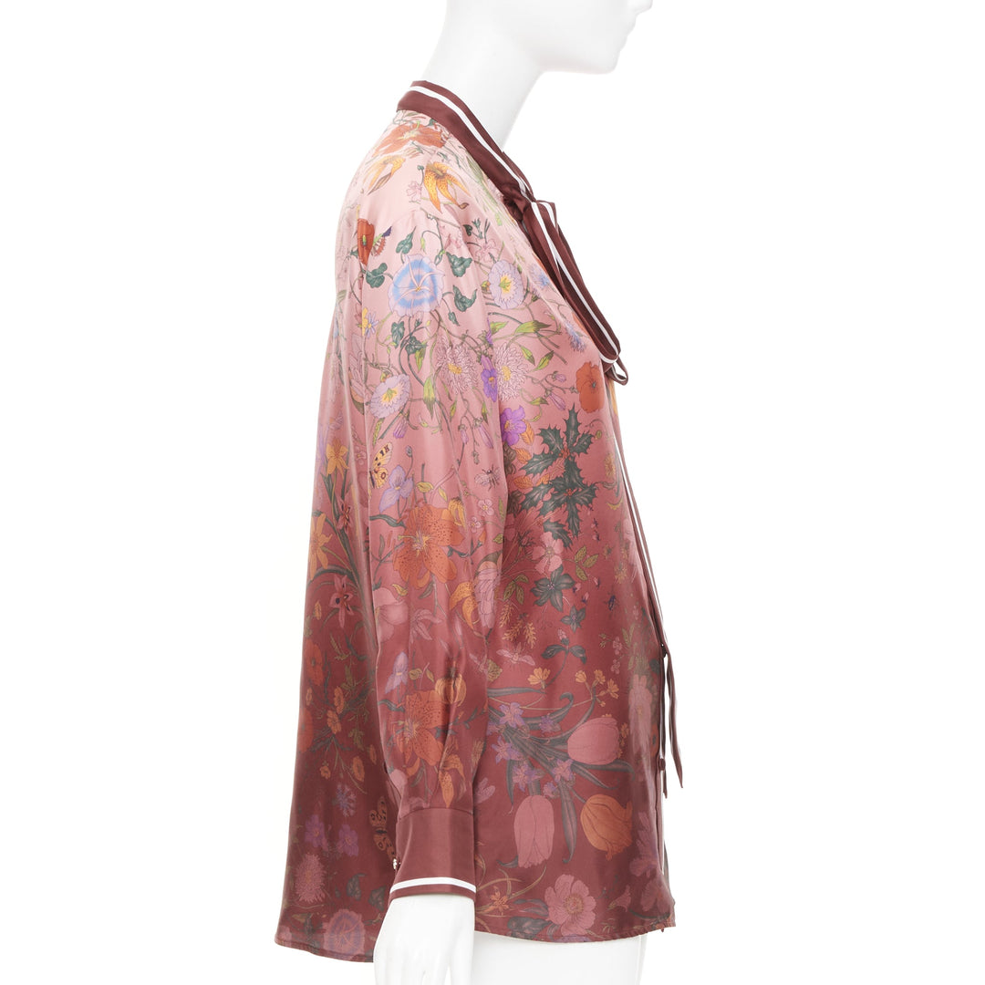 GUCCI 2025 Flora Degrade Rosso Ancora red bow neck tie silk twill top IT36 XXS