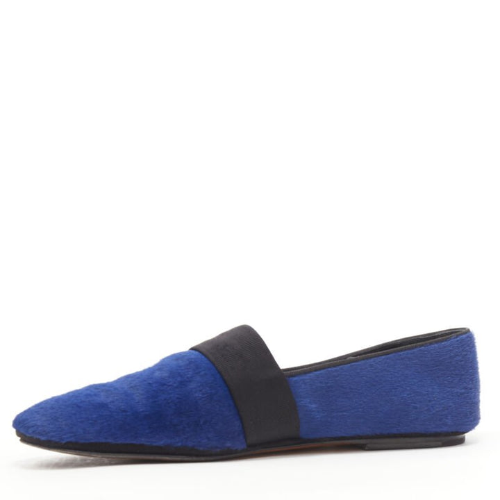 OLD CELINE PHOEBE PHILO blue pony hair grosgrain ribbon slip on flats EU37.5