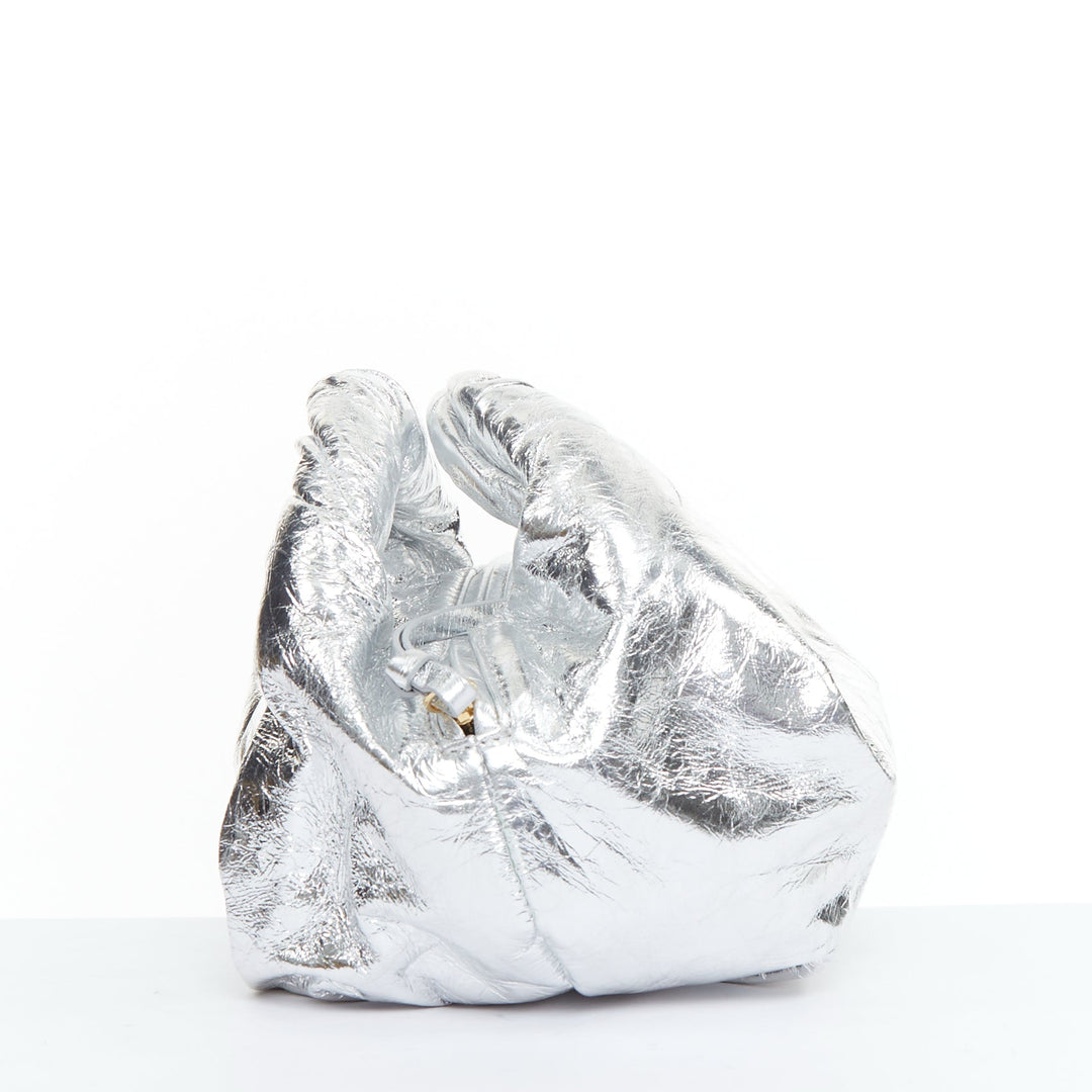 DRIES VAN NOTEN Twist silver metallic textured leather top handle bag