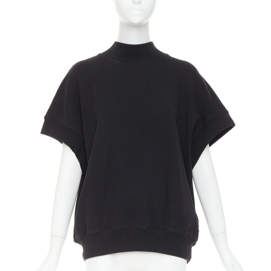 DRIES VAN NOTEN black cotton mock neck dolman short sleeves boxy sweatshirt XS