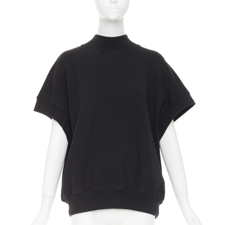 DRIES VAN NOTEN black cotton mock neck dolman short sleeves boxy sweatshirt XS