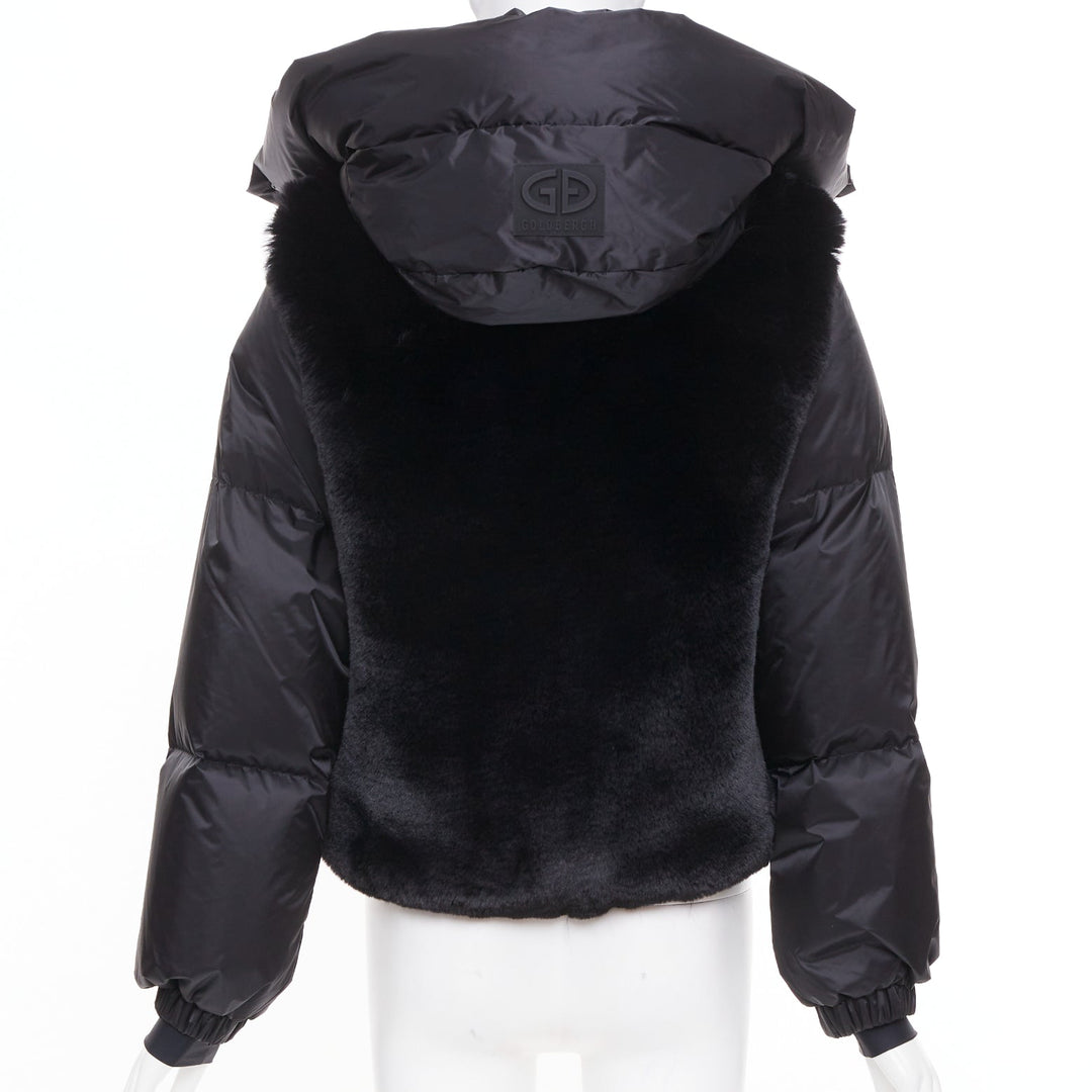 GOLDBERGH 2023 La Reine black faux fur panel hooded goose puffer jacket FR32