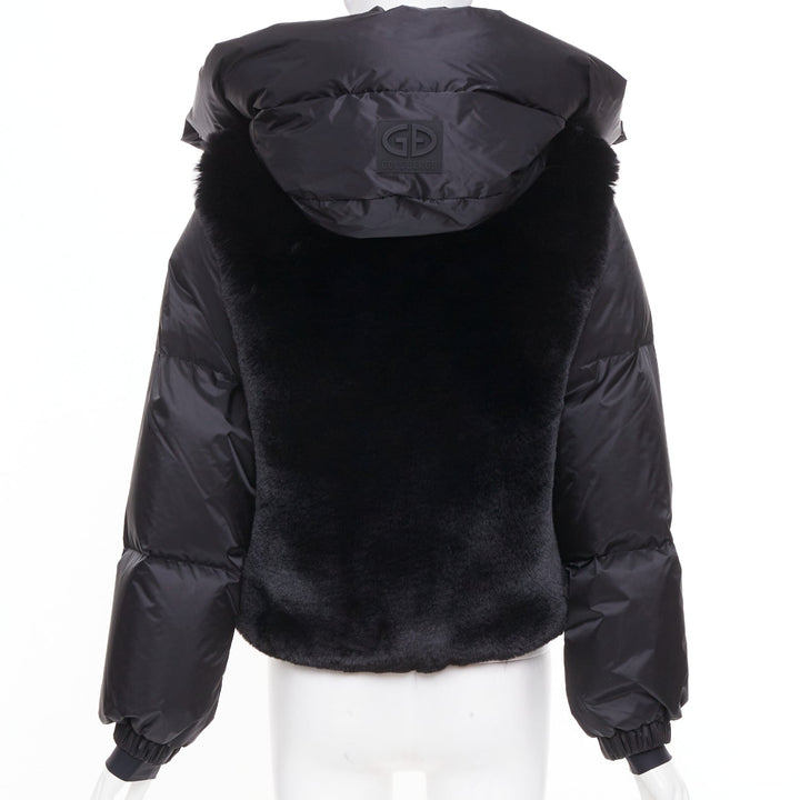 GOLDBERGH 2023 La Reine black faux fur panel hooded goose puffer jacket FR32