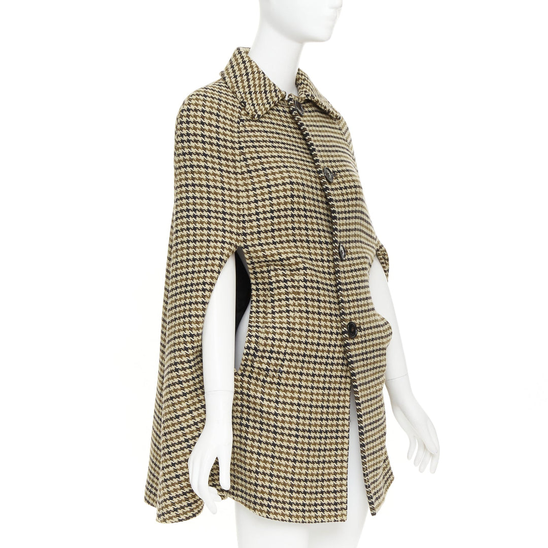 SAINT LAURENT 2014 Hedi Slimane Runway wool houndstooth caped coat FR34 XS