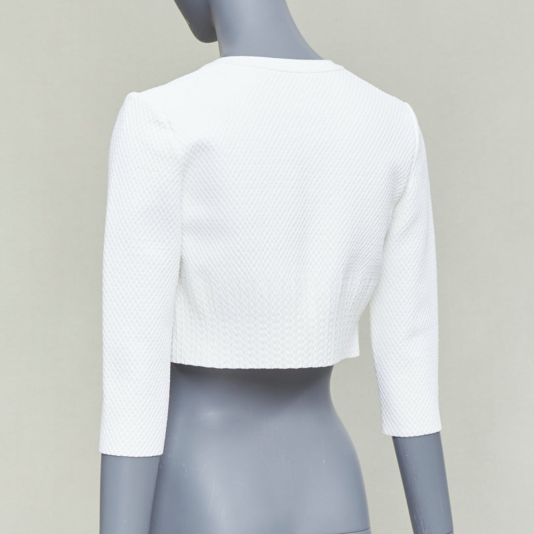 ALAIA cream viscose blend textured knit cropped cardigan jacket FR36 S