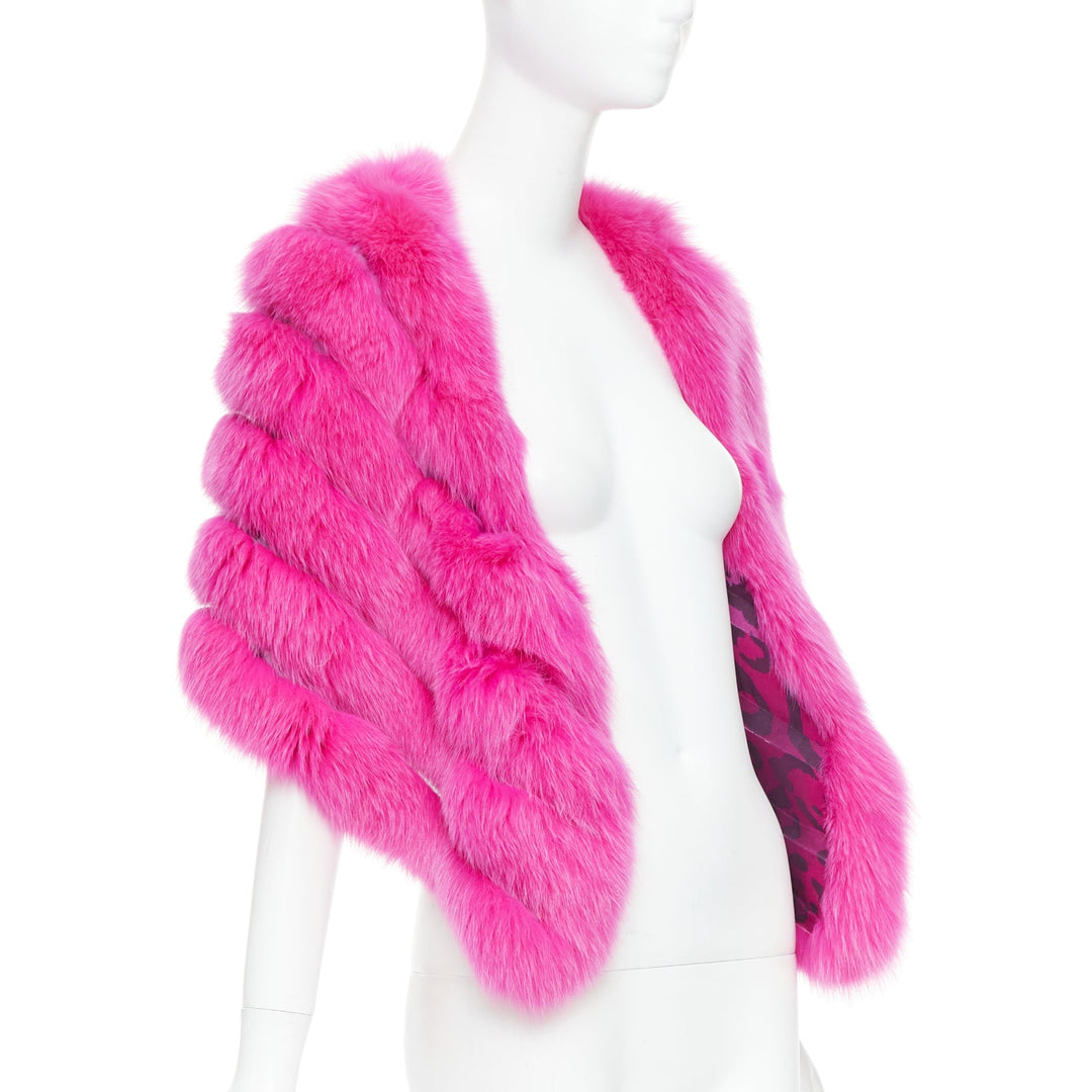 rare CHRISTIAN DIOR John Galliano 2005 Vintage pink fur leopard silk panel shawl