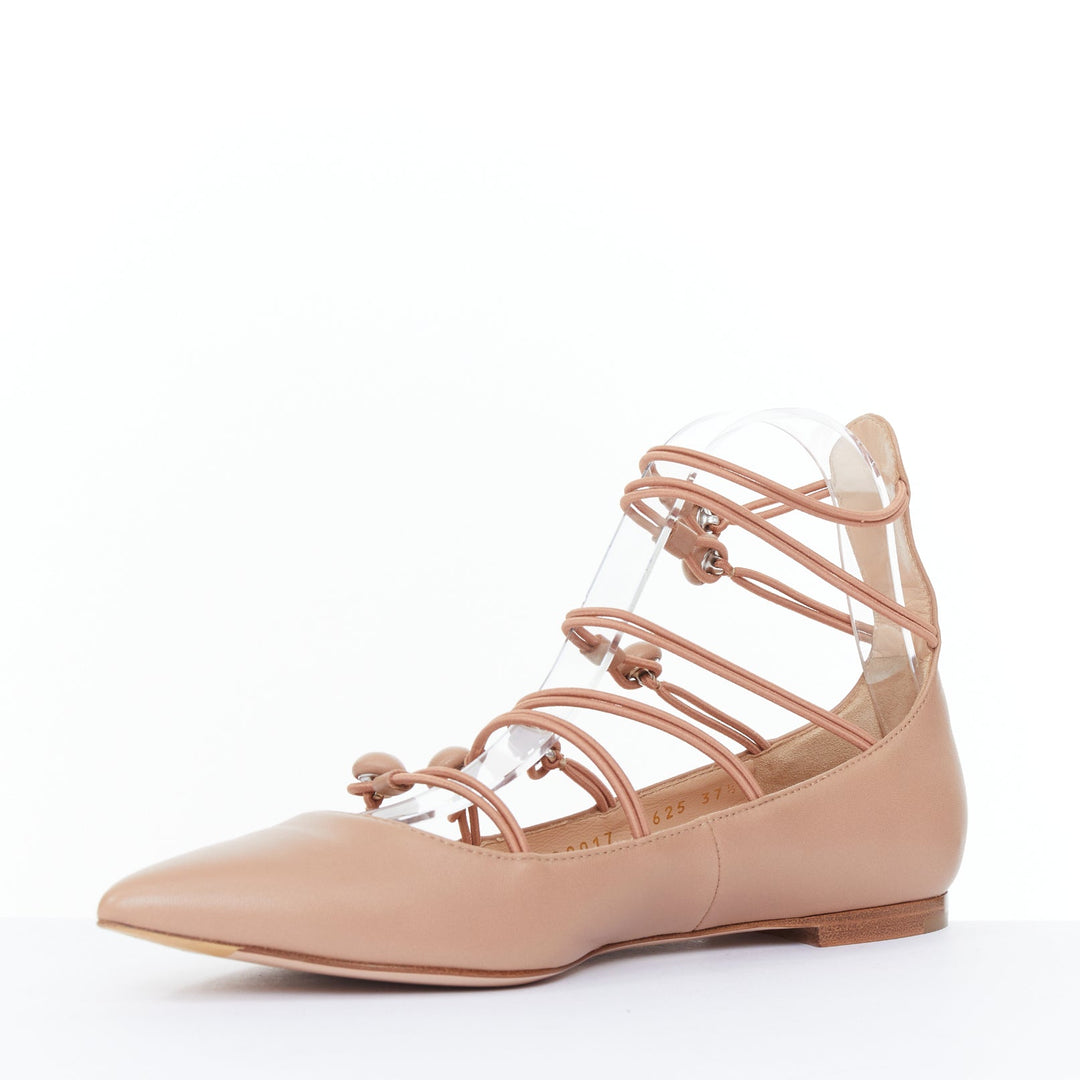 GIANVITO ROSSI nude leather button multi strap pointed ballerina flats EU37.5