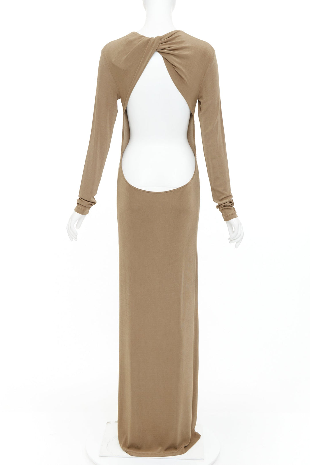 saint laurent open back dress Open-back draped silk-satin maxi dress - brown