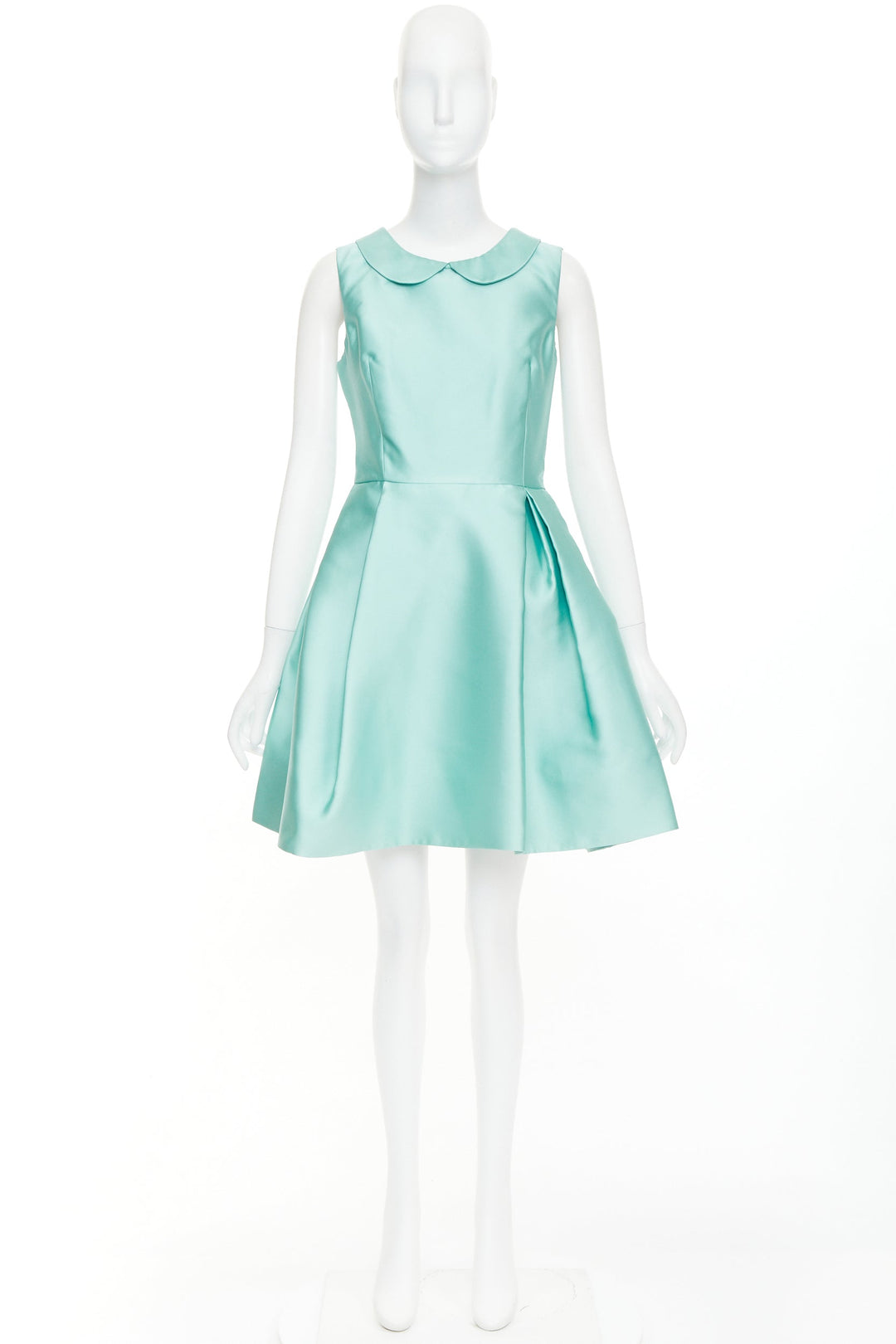 ROCHAS RCA421A mint green silk satin peter pan collar skater dress IT42 M