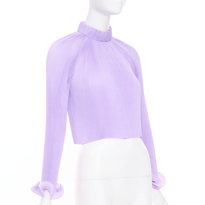 TIBI plisse lilac high neck pleated sleeve cropped cocktail top XS