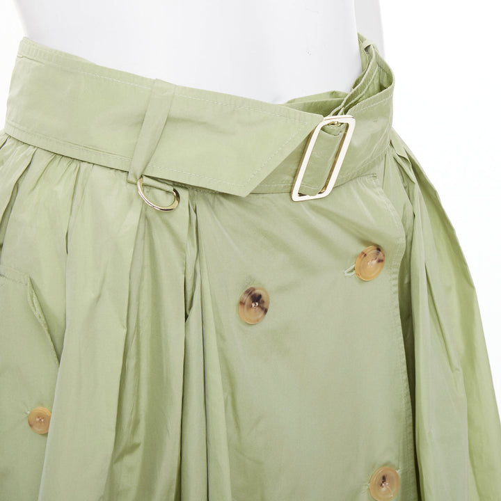 MAX MARA 2019 matcha green double breasted taffeta belted trench skirt IT36 XXS
