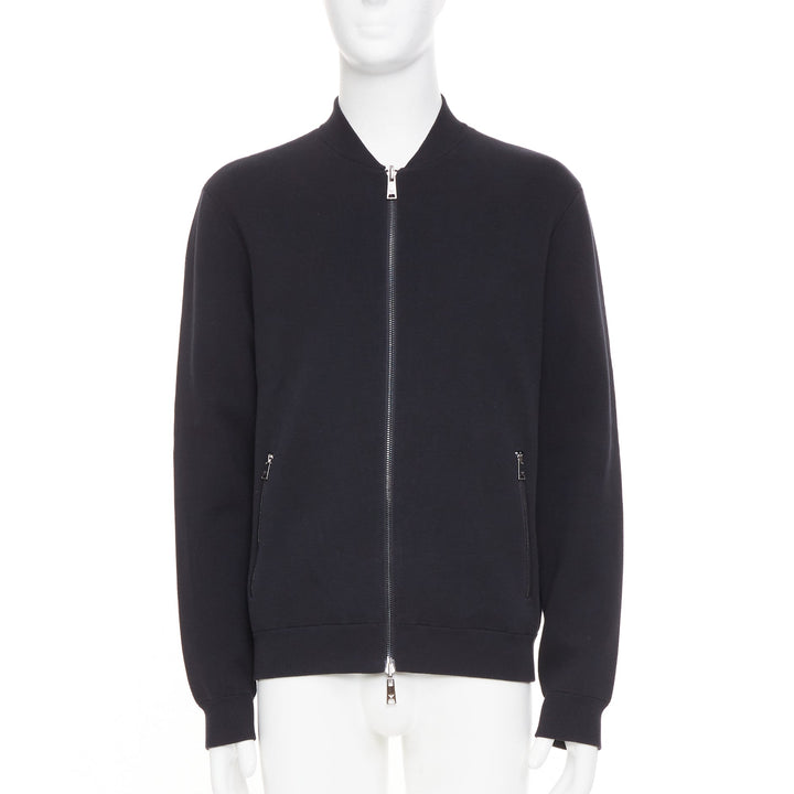 EMPORIO ARMANI Reversible black cotton full zip silver logo bomber jacket XL