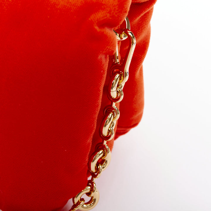LOEWE Mini Goya Puffer coral red orange velvet gold chain puffer cushion bag