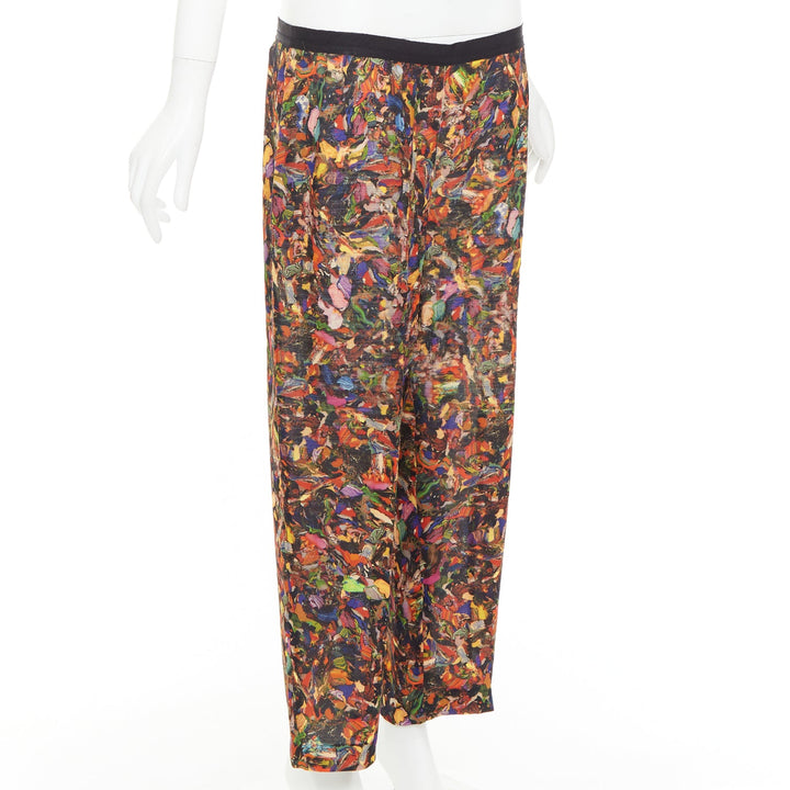 DRIES VAN NOTEN 2008 multicolor 100 % silk watercolor print tapered pant FR42 XL