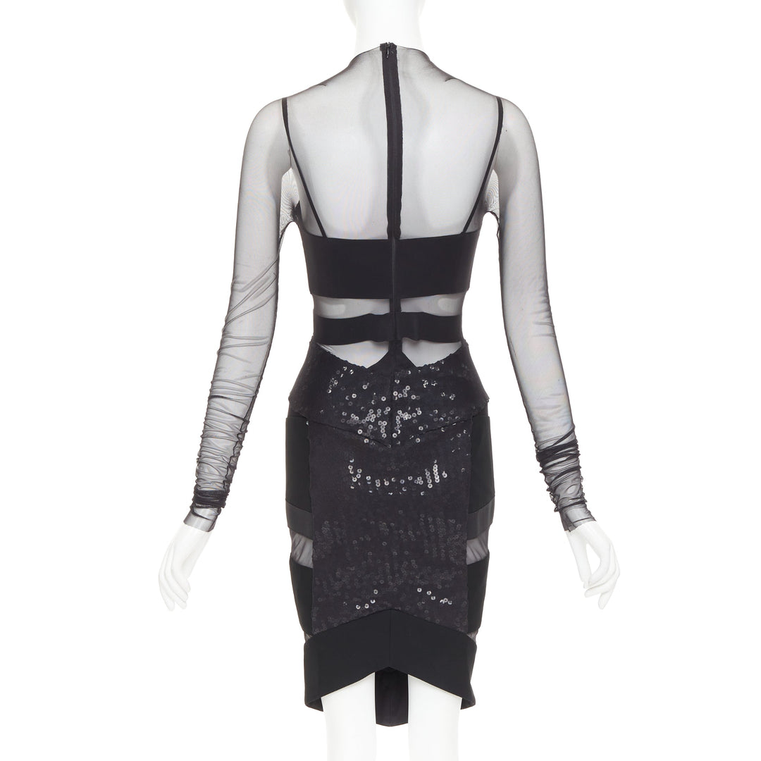 ALEXANDRE VAUTHIER COUTURE Runway black sheer panel sequin cut out boned dress