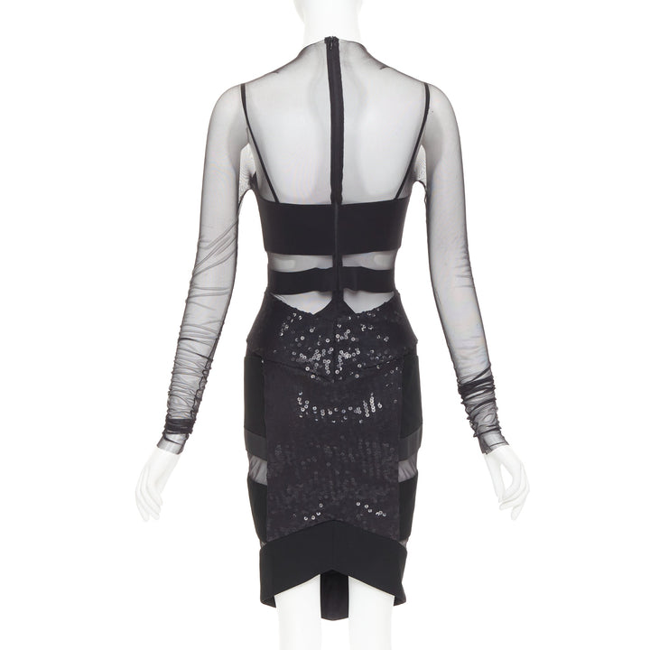 ALEXANDRE VAUTHIER COUTURE Runway black sheer panel sequin cut out boned dress