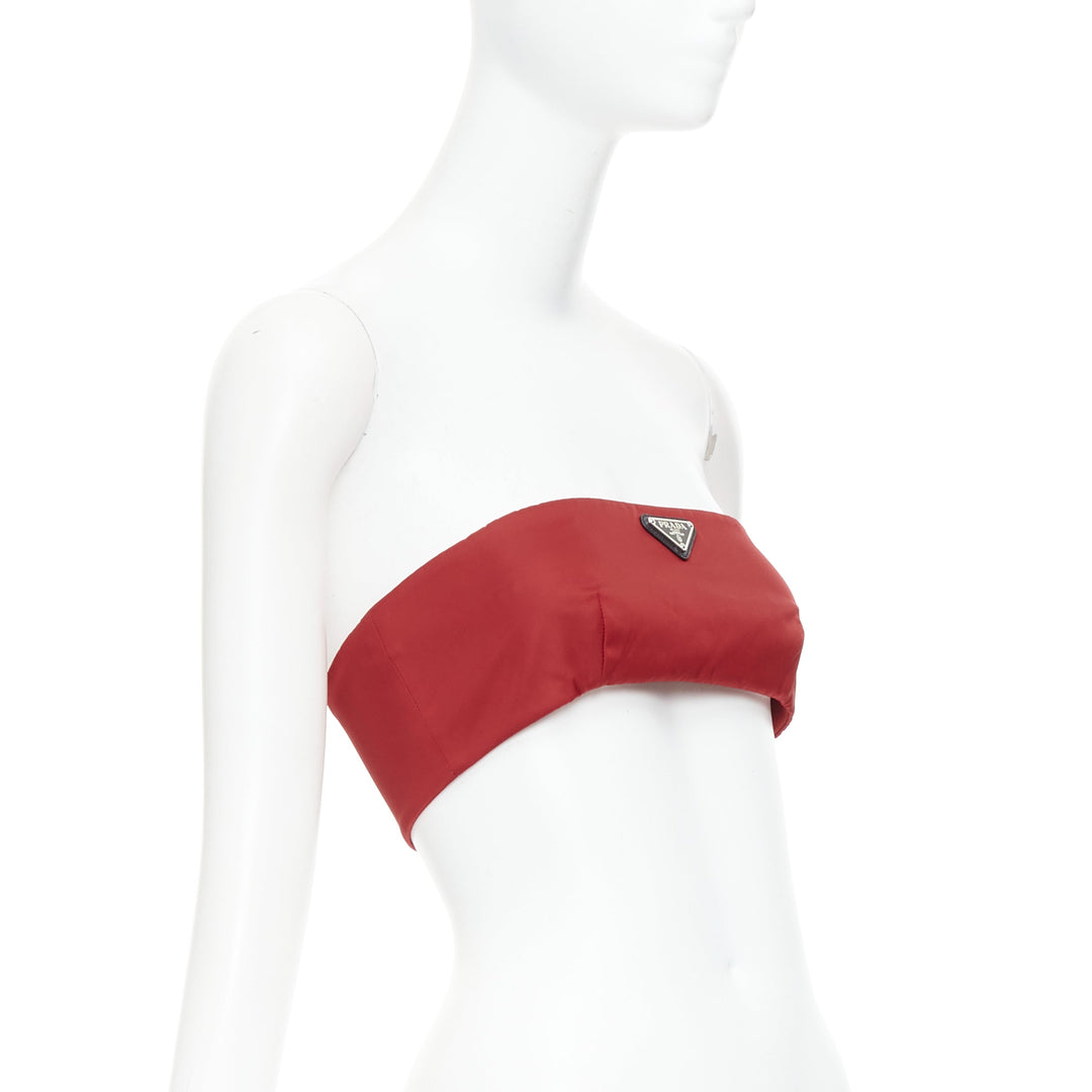 PRADA Re-Nylon red triangle logo plate strapless bustier tube top IT38 XS