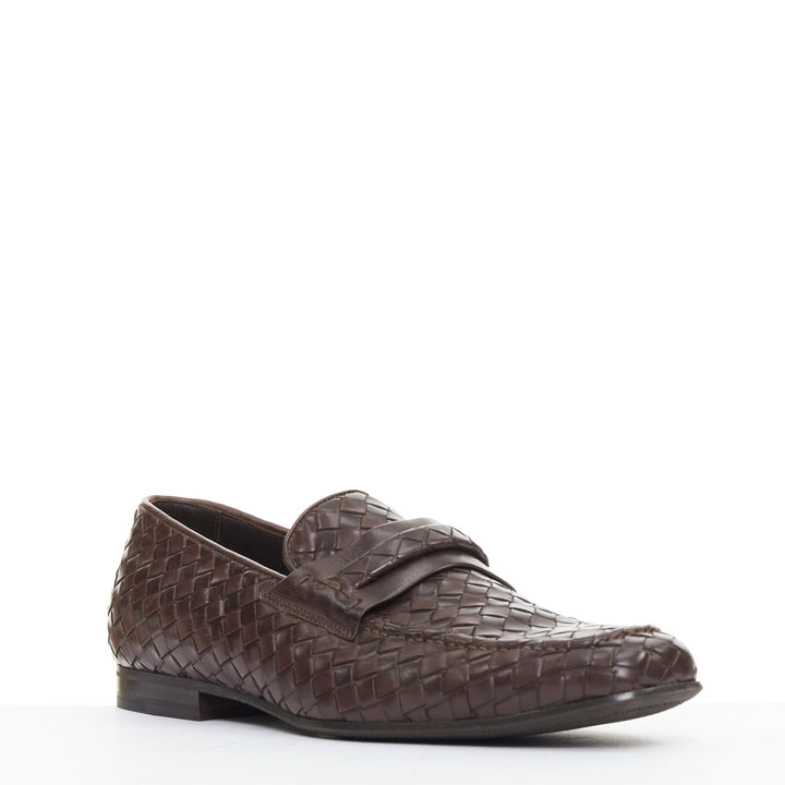BOTTEGA VENETA brown intrecciato woven leather dress loafers shoes EU40