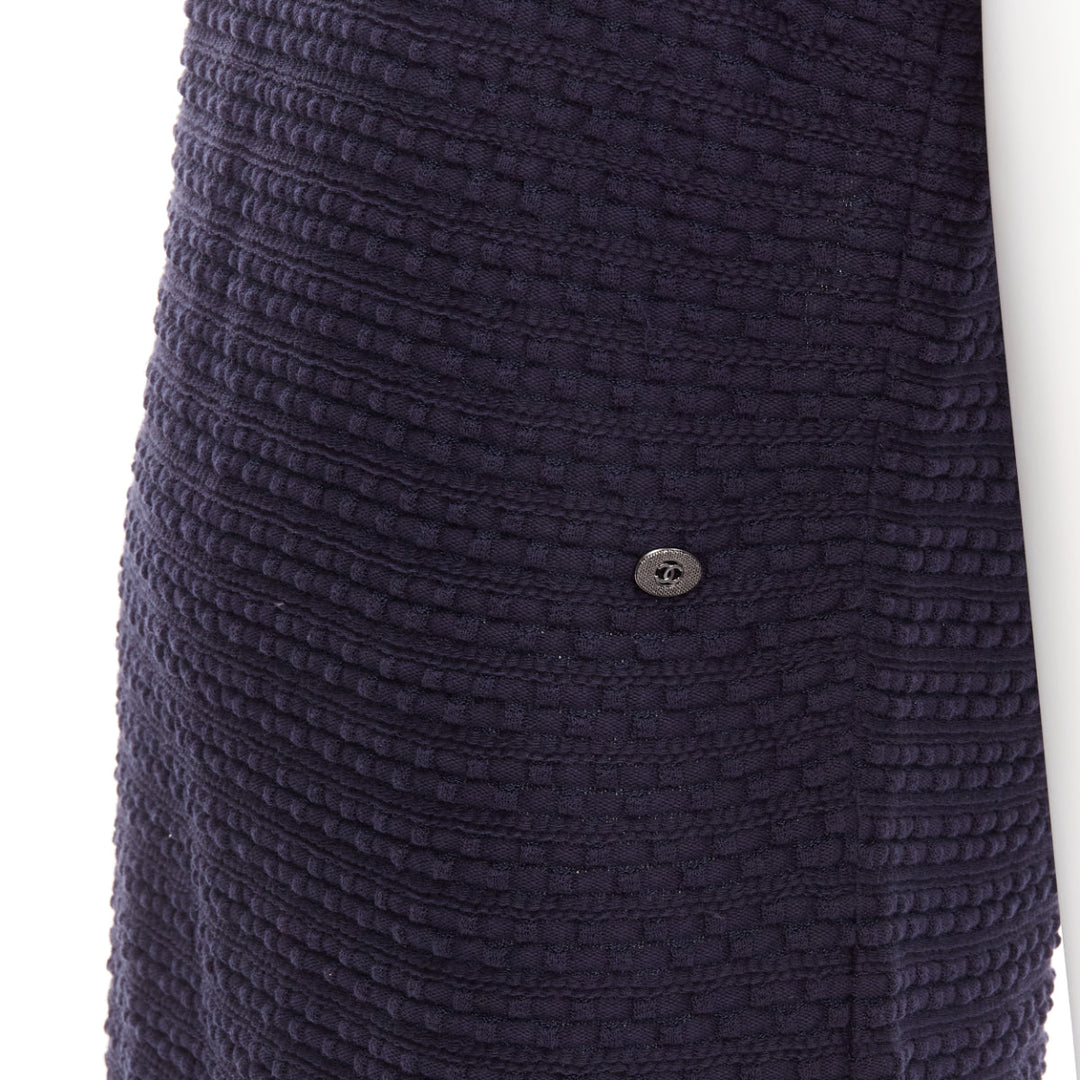 CHANEL navy CC logo button boat neck A-line knit mini dress FR38 M