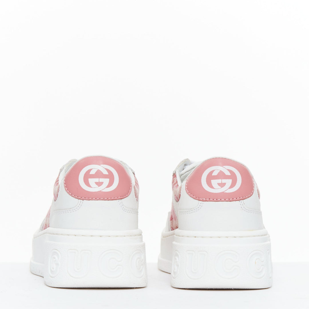GUCCI KIDS pink white leather fabric GG monogram interlocking sneakers EU29