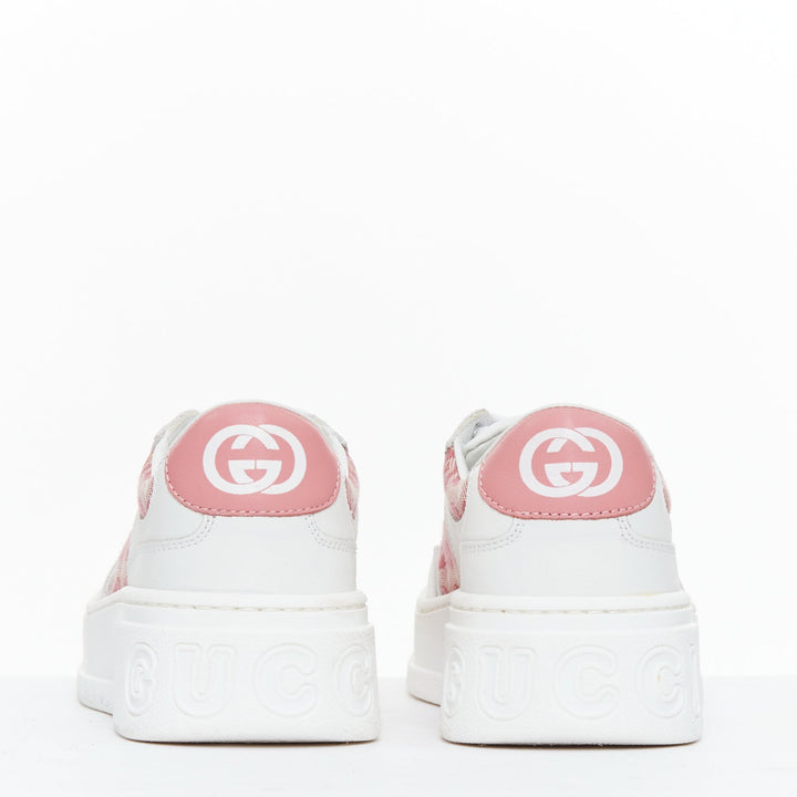GUCCI KIDS pink white leather fabric GG monogram interlocking sneakers EU29