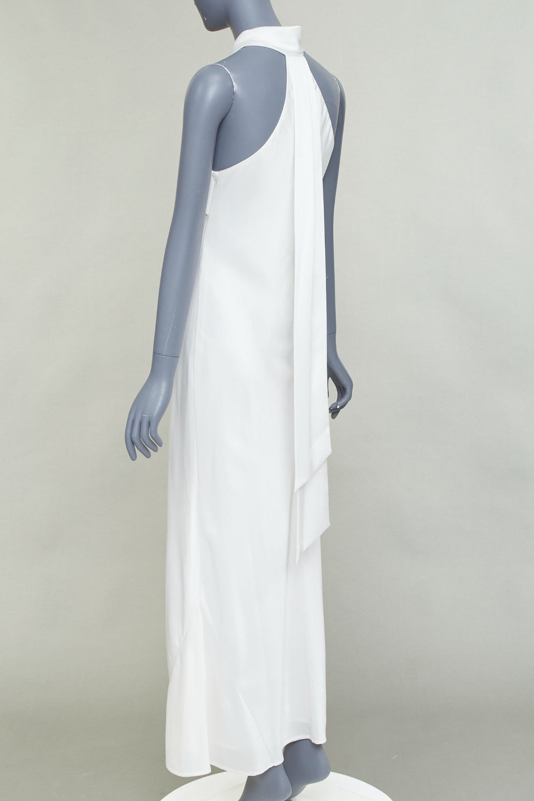 GALVAN Pandora Bridal ivory white satin halter neck drape sash midi dress FR38 S