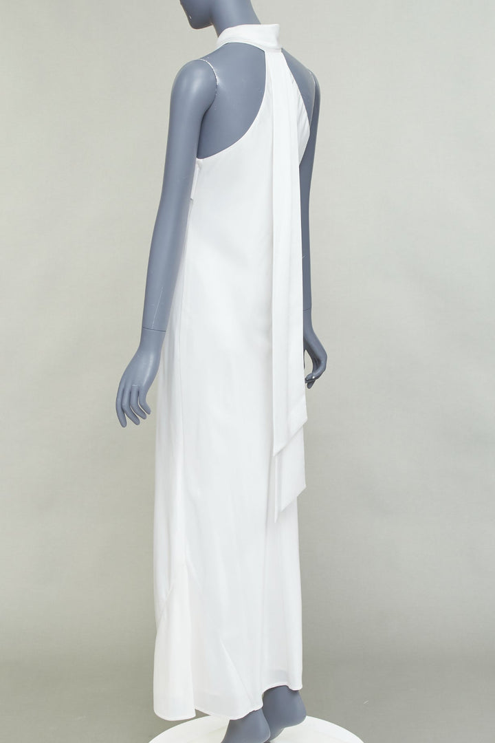 GALVAN Pandora Bridal ivory white satin halter neck drape sash midi dress FR38 S