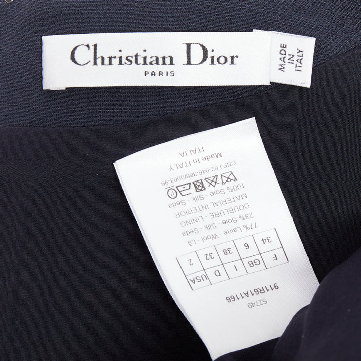 DIOR navy wool silk flap pocket darted slit sided sleeveless Aline dress FR34 XS
